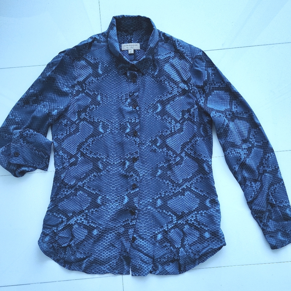 Burberry blue python button down blouse